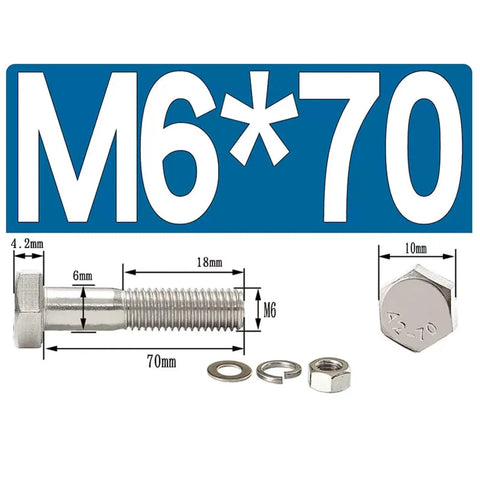 Stainless Steel M6 Semi Threaded Hex Head Bolts And Nut Kit With Partial Threads For Indoor Outdoor Use 304 Grade Fasteners With Hex Socket Drive High Torque Transfer Set Of 50, M6 bolt and nut with measurements