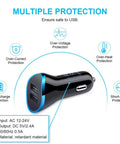 Heavy Duty Usb C Car Charger With Fast Charging Cable Set showing multiple protection features and safety details for reliable use.