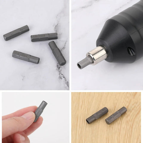 Knockout 4 Pack 1/4 Inch To 4mm Hex Screwdriver Bit Adapter With Solid Magnet and Plug And Play Design For Heavy Power Tools and Tight Garage Builds Ready To Roll No Sweat Setup displayed on a surface.