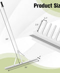 36 Inch Aluminum Landscape Rake With 36 Tines And 68 Inch Non Slip Handle For Easy Soil Loosening And Leveling Backyard Yard Rake Tool For Leaves Lawn Care Garden Cleanup And Beach Maintenance showing full size dimensions.