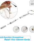 Multi-function screwdriver repairing glasses, keychain set with interchangeable tips for easy eyeglass repair.