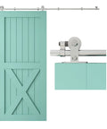 5.5 Foot Stainless Steel Sliding Barn Door Hardware Kit With Top Mount Heavy Duty Track System for Single Wood Door