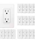 20 Pack Tamper Resistant Receptacle Outlet With Screwless Wall Plate 15A 125V UL Listed laid out showing white design and outlets