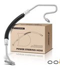 Front view of Power Steering Pressure Hose Line Assembly For Chevrolet Silverado 2500 3500 Suburban And GMC C2500 Cadillac Fits 4.3L 5.0L 5.7L Engines, Pump To Rack, With O Ring, Plug And Play Fit next to box and O-rings