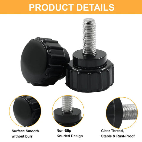 Heavy Duty Black Knurled Thumb Screw M4 X 10mm Threaded Hardware Fastener 10 Pack showing non-slip knurled design and clear thread.