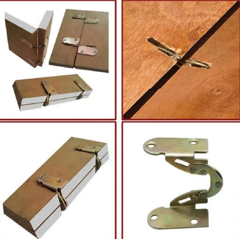 2 Pcs Heavy Duty Flip Top Hinges For Dining Tables And Butler Trays, 180 Degree Rotating Corner Hardware With Mounting Screws shown mounted on wood.