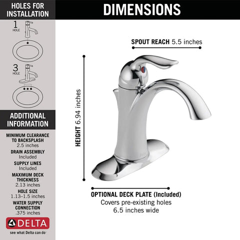 Lahara Chrome One Hole Bathroom Faucet For Vanity, Sleek Single Hole Sink Faucet With Push Pop Drain, Four Inch Center