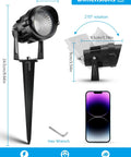 Dimensions of 12W RGBW Color Changing Landscape Lights Low Voltage LED Pathway Spotlights Outdoor Waterproof Garden Lighting Kit 4 Pack With Remote Control and Connectors shown with hex wrench and smartphone for scale.