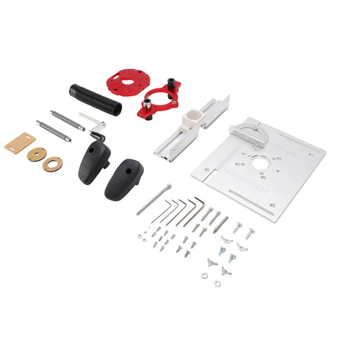Adjustable Aluminum Router Lift System With Stainless Steel Support Rods For Built Like A Tank Durability And Smooth Vertical Depth Adjustment parts layout.