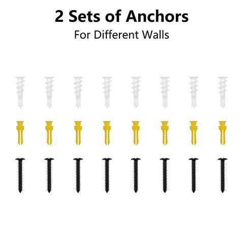 Two sets of wall anchors for Industrial Blackout Curtain Rod For 34-48 Inch Windows, shown in distinct colors and sizes.