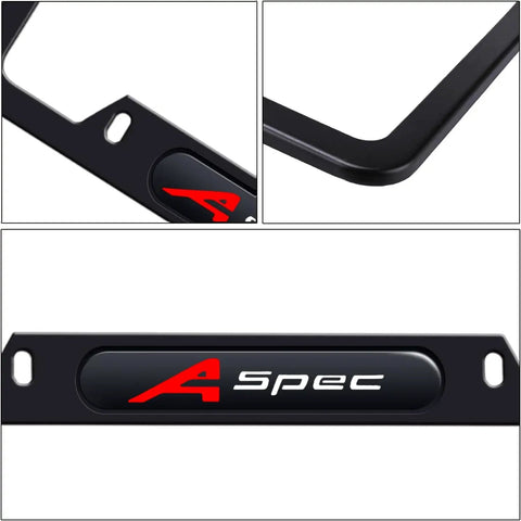 Close-up of Two Pack Premium Aluminum Alloy License Plate Frame Set showing corner details and 'A Spec' branding