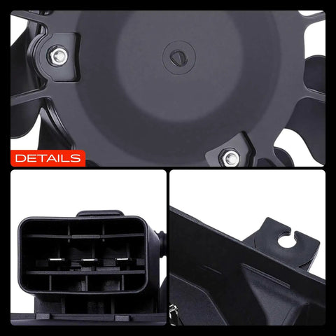 Close-up of Top Shelf Engine Radiator Cooling Fan Assembly for Hyundai Elantra Kia Forte showing connector and blade details.