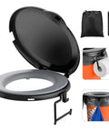 Universal 5 Gallon Bucket Toilet Seat With Pillowy Comfort And Snug Lid Trails Ready, featuring a black lid and foam top.