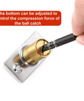 Close-up of adjustment mechanism for 16 Pack Closet Door Ball Catch Set With Adjustable Ball Catches Strike Plates And Screws Stainless Steel Latch Drive Kit For Pantry Cabinet Interior Doors DIY Friendly Home Improvement Upgrade