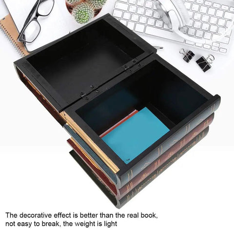 Open European Style Hollowed Out Decorative Fake Book Safe With Hidden Compartment To Stash Jewelry And Cash on desk