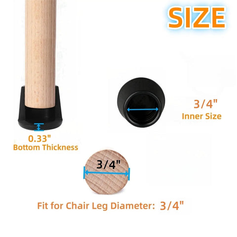No Slip Rubber Chair Leg Tips Caps Three Quarter Inch Inner Diameter Floor Protectors size diagram with measurements