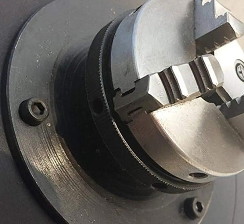 Close-up of 65mm chuck on Badass Heavy Duty Welding Rotary Table Positioner with precision gripping for welding tasks.