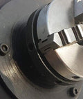 Close-up of the chuck on the Heavy Duty Rock Solid Welding Rotary Table Positioner demonstrating precision grip and durable steel build.