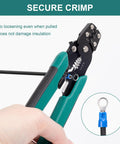 All In One Wire Crimping Tool For 10 22 AWG Insulated And Bare Wires And Heat Shrink showing secure crimp feature in use