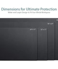 Comparison of Go To Premium Leather Desk Pads in black PU leather, showcasing sizes 24x17, 32x17, 36x20, and 44x22 inches.