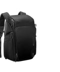 25L Pro Waterproof Camera Backpack With Tripod Holder For Photographers, black, side view showing compartments and secure pocket.