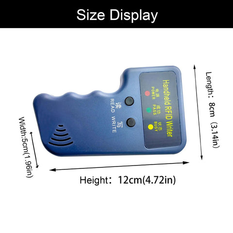Size display of Handheld 125kHz RFID Card Copier Duplicator For T5577 Or EM4305 Chips On The Go Cloning Tool