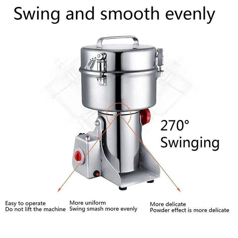 Fully Automatic 2000G Electric Grain Mill Grinder Swing Type Pulverizer with 270-degree swing design