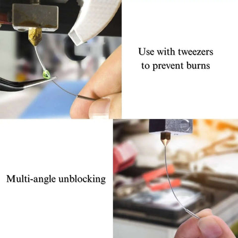 Demonstration of using a cleaning needle with 30 Pack 0.4mm Brass Nozzles for Ender 3 V2 and Creality CR10 Series 3D Printer. Multi-angle unblocking shown.