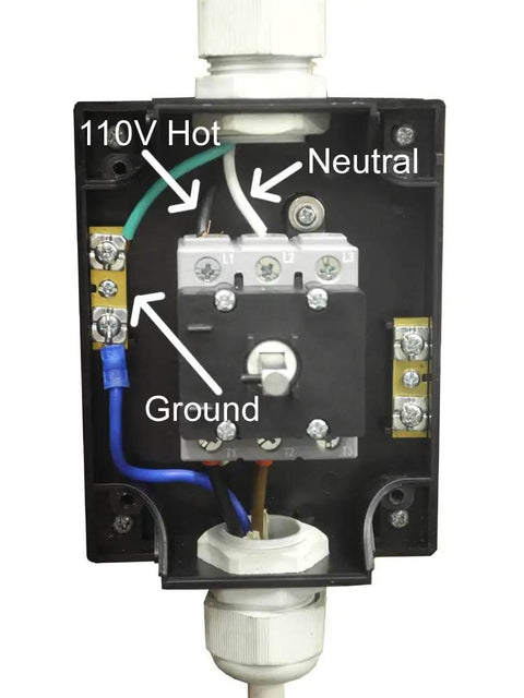 Heavy Duty 100 Ton Electric Hydraulic Shop Press Featuring A Quick Slide Carriage Winch And Easy Height Adjustments showing electrical connection diagram.