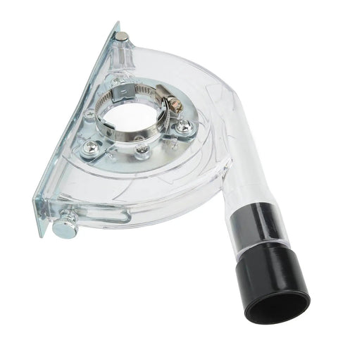 Universal Dust Shroud for 4 to 5 Inch Angle Grinders With Clear Guard and Vacuum Adapter, Easy Install Kit Included, angled side view