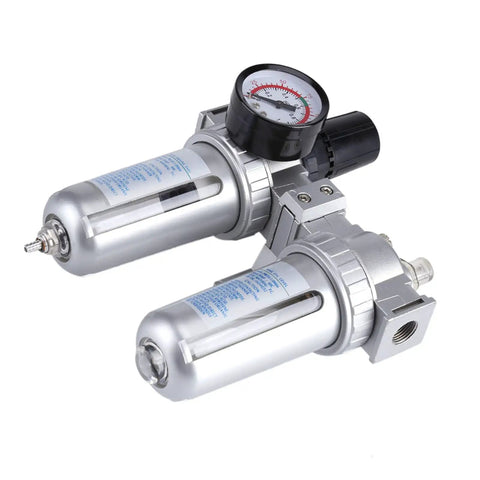 Air Pressure Filter Regulator Lubricator With Gauge Three Eighths Inch Aluminum FRL Unit for Pneumatic Tools and Compressors