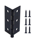 2 Inch Black Iron Door Hinges Set of 12 With Mounting Screws For Cabinets Doors Gates Barns And Interior Use, single hinge with screws shown