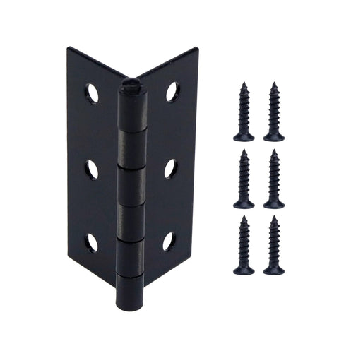 2 Inch Black Iron Door Hinges Set of 12 With Mounting Screws For Cabinets Doors Gates Barns And Interior Use, single hinge with screws shown