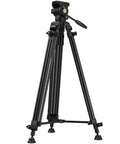 Beefy Pro Grade Aluminum Video Tripod With Fluid Head For Pro Shoots, 73 Inch Reach, Supports Up To 8kg, Lightweight Travel Stand