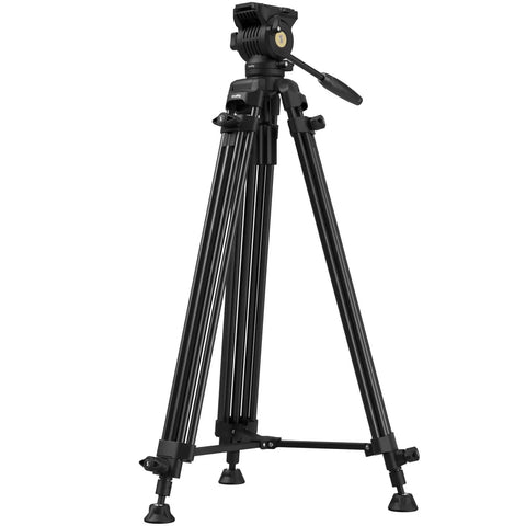 Beefy Pro Grade Aluminum Video Tripod With Fluid Head For Pro Shoots, 73 Inch Reach, Supports Up To 8kg, Lightweight Travel Stand