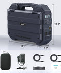 Beefy 1024 Wh Portable Power Station With Integrated 40 W Foldable Solar Panel, 1600 W Output, 100 W Usb C Quick Charge, And Safe LiFePo4 Battery Pack Ready To Crush Camp Trips, Handle Rv Loads, And Back Up Your House On Short Notice, front view, dimensions shown.