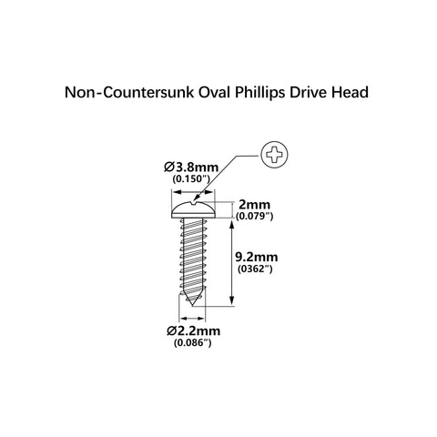 Diagram of Heavy Hitter Number 2 X 3/8 Inch Guitar Tuning Pegs Screws for Gibson Epiphone, showing dimensions and drive head design.