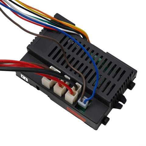 Ride On Car Wire Harness And Switch Conversion Kit with colorful wires and connectors, black component for DIY electric car upgrade.