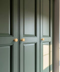 Five Pack Solid Brass Cabinet Knobs Brushed Gold Handles For Dresser Kitchen Bedroom Bathroom on green cabinet doors