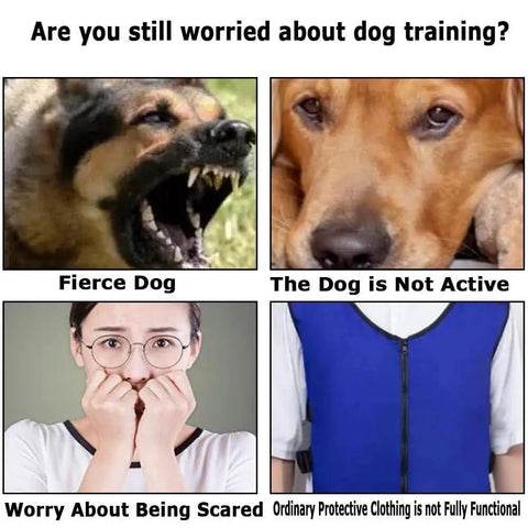 Durable Dog Training Suit For Bite Protection Unisex Protective Clothing with High Collar in four-panel comparison image