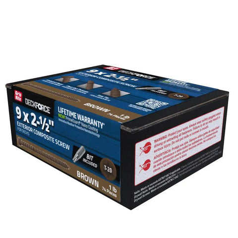 Exterior Deck Screws For PVC And Composite Decking With Nano Coating, T-17 Saw Tip, Brown Finish, 9 x 2-1/2 Inches, 1 Pound Box