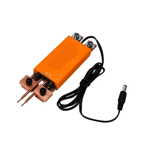 Handheld Spot Welder Pen With Integrated Mini Welding System Trigr Mini, orange design with power cord attached, front view.