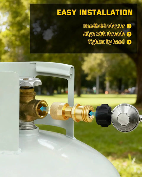 Heavy Duty Forklift Propane Adapter Swaps 1-1/4 Inch Female To 1-5/16 Inch Male Acme Fitment for gas cylinder connection.
