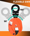 Orange plate lifting clamp, 1T vertical lift, jaw opening up to 0.6 in.