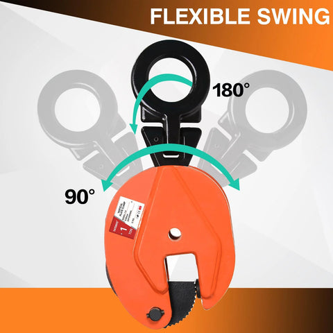 Orange plate lifting clamp, 1T vertical lift, jaw opening up to 0.6 in.