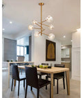 Stunning Six Head Kitchen Pendant Lights Matte Glass Table Chandelier For Dining Room Lighting easy install over a wooden table.