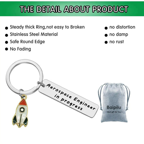 Funny Aerospace Engineer Keychain Gift For Graduation And Appreciation with rocket charm and velvet pouch