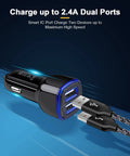 Heavy Duty Type C Fast Car Charger With Included Cable For Samsung And Android Devices Quick Cigarette Lighter Adapter Plug with dual USB ports.