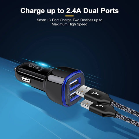 Heavy Duty Type C Fast Car Charger With Included Cable For Samsung And Android Devices Quick Cigarette Lighter Adapter Plug with dual USB ports.
