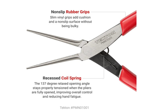 Eight Piece Mini Pliers Set For Precision Electronics And Hobby Projects Including Needle Nose Long Nose Flat Nose End Cutting Pliers With Bent Nose And Smooth Jaw Options For Tight Space Work Handy Compact Tool Kit For Quick Fixes showing needle nose pliers with rubber grips and coil spring detail.